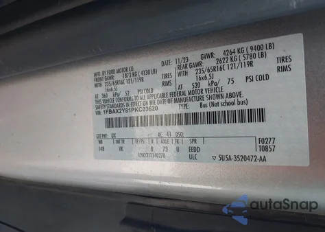 2023 Ford Transit-350 Passenger Van Xl z USA, uszkodzony, nr VIN 1FBAX2Y81PKC03620